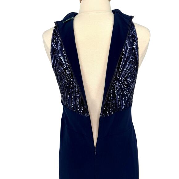 Lauren Ralph Lauren Sequin Mock Neck Evening Gown Navy Sz 12 Formal Maxi $240 - Picture 13 of 16